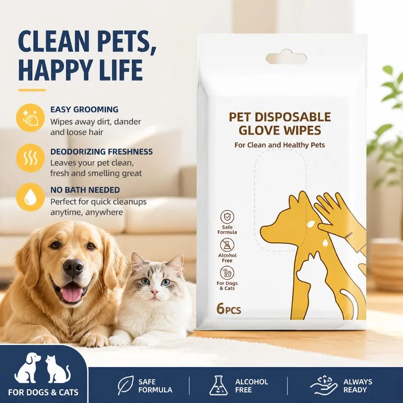 No-rinse Pet Cleaning Gloves Deodorant Wet Wipes for Cat Dog Fur Care Disposable Bath-free Grooming Tools Refresh Coat Remove