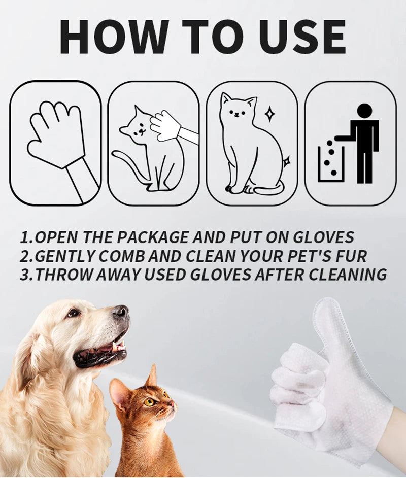 6-12PCS Pet Wash-Free Gloves Cat Bath Deodorant Wipes Disposable Cleaning Dry Cleaning Dog Wipes Gentle And Convenient Gloves