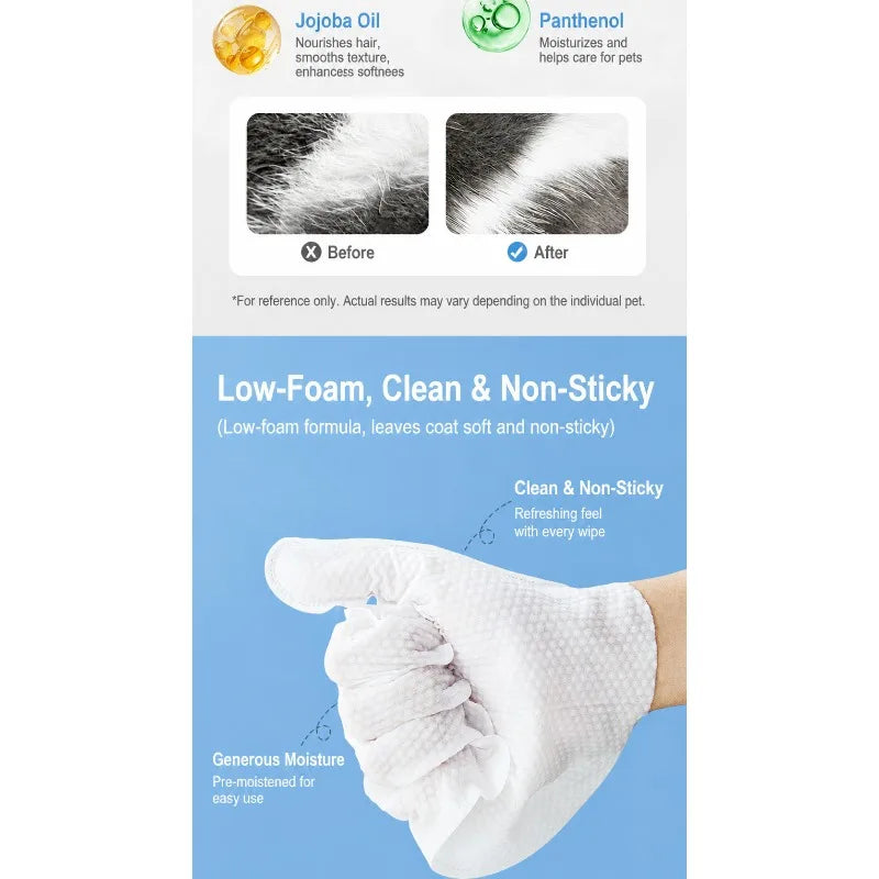 No-rinse Pet Cleaning Gloves Deodorant Wet Wipes for Cat Dog Fur Care Disposable Bath-free Grooming Tools Refresh Coat Remove