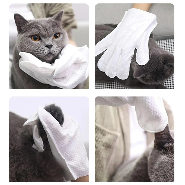 6Pcs Pet Wipes Gloves Free Cleaning Dog & Cat Wipes Puppies and Kittens Bathing Deodorization Paws Disposable Cleaning Gloves