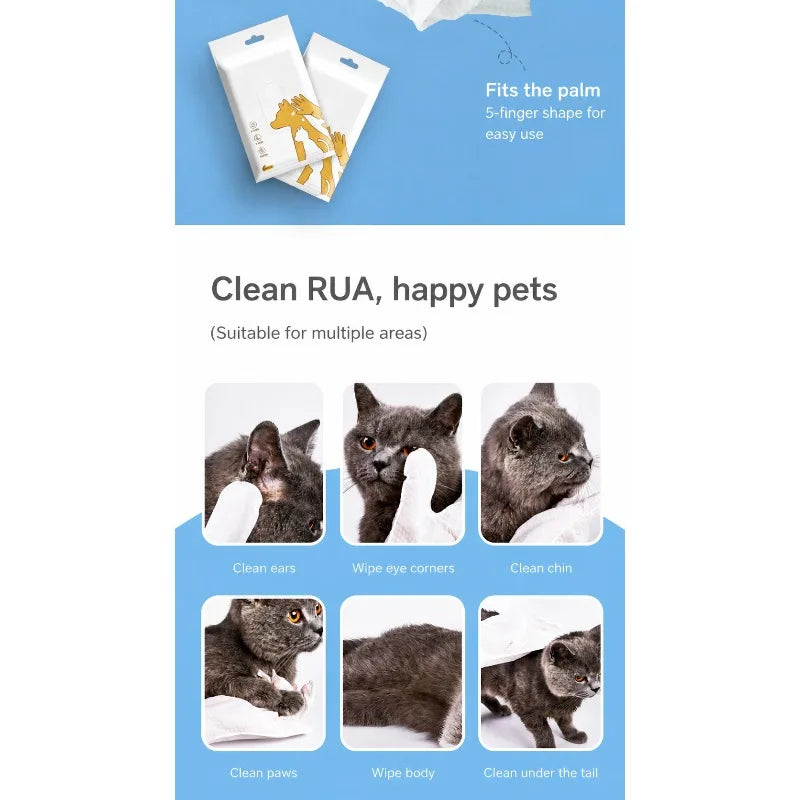 No-rinse Pet Cleaning Gloves Deodorant Wet Wipes for Cat Dog Fur Care Disposable Bath-free Grooming Tools Refresh Coat Remove
