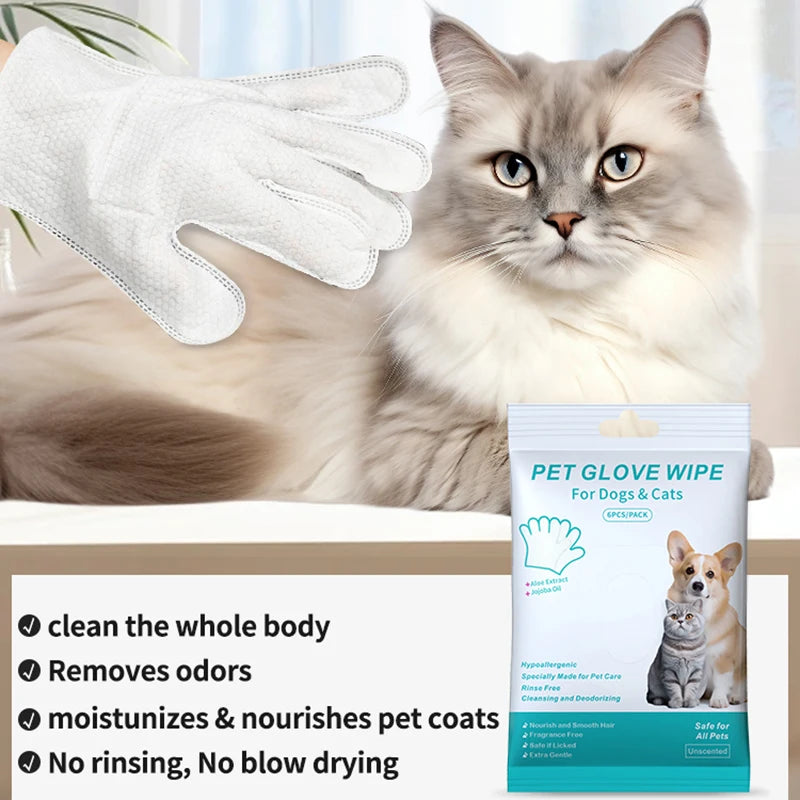 6-12PCS Pet Wash-Free Gloves Cat Bath Deodorant Wipes Disposable Cleaning Dry Cleaning Dog Wipes Gentle And Convenient Gloves