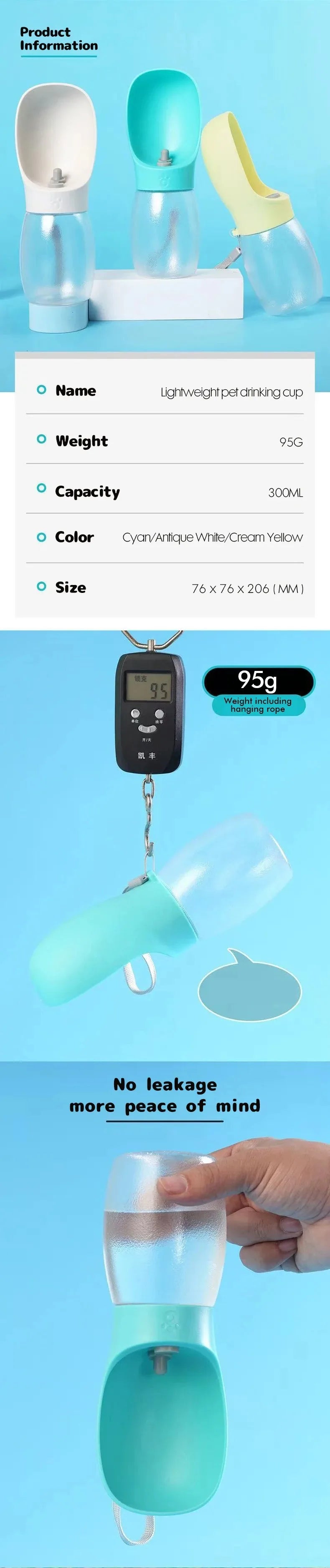 Pet Dog Water Bottle 300ML Puppy Drinking Bowls For Small Medium Dogs Cats Hiking Portable Cat Feeder Golden Retriever Supplies
