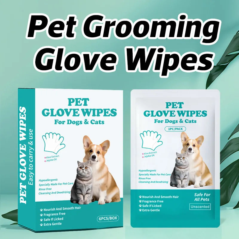 Disposable No Rinse Pet Glove Wipes - Lickable Safe Cleaning Gloves for Dogs Cats Puppies - Daily Grooming Spa Bath Supplies