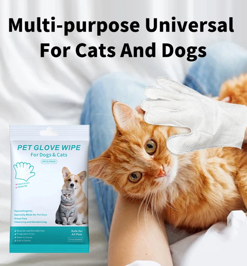 6-12PCS Pet Wash-Free Gloves Cat Bath Deodorant Wipes Disposable Cleaning Dry Cleaning Dog Wipes Gentle And Convenient Gloves