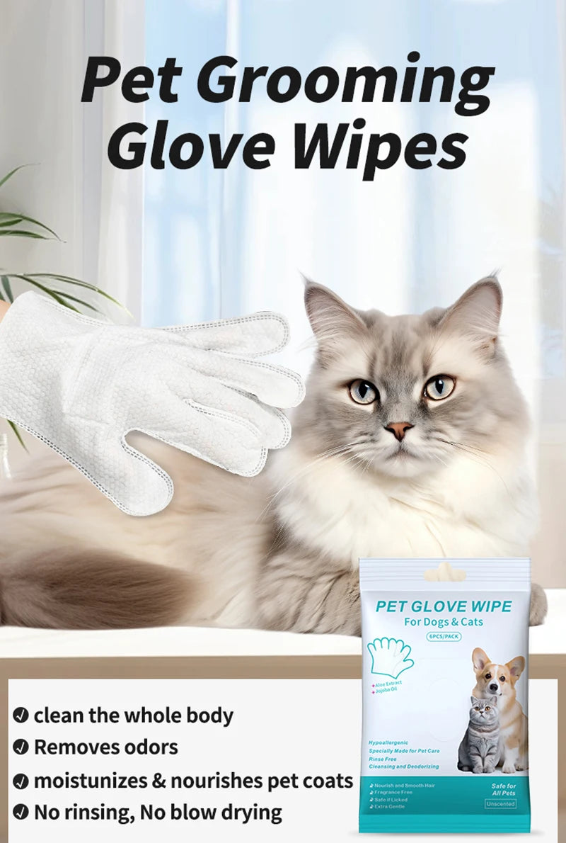 6-12PCS Pet Wash-Free Gloves Cat Bath Deodorant Wipes Disposable Cleaning Dry Cleaning Dog Wipes Gentle And Convenient Gloves