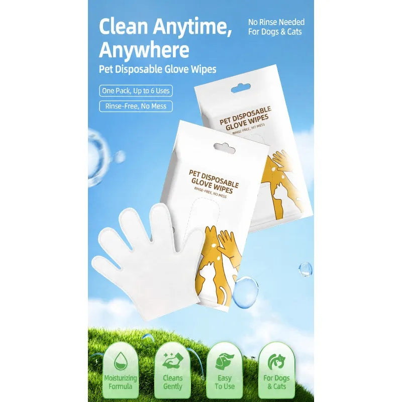 No-rinse Pet Cleaning Gloves Deodorant Wet Wipes for Cat Dog Fur Care Disposable Bath-free Grooming Tools Refresh Coat Remove