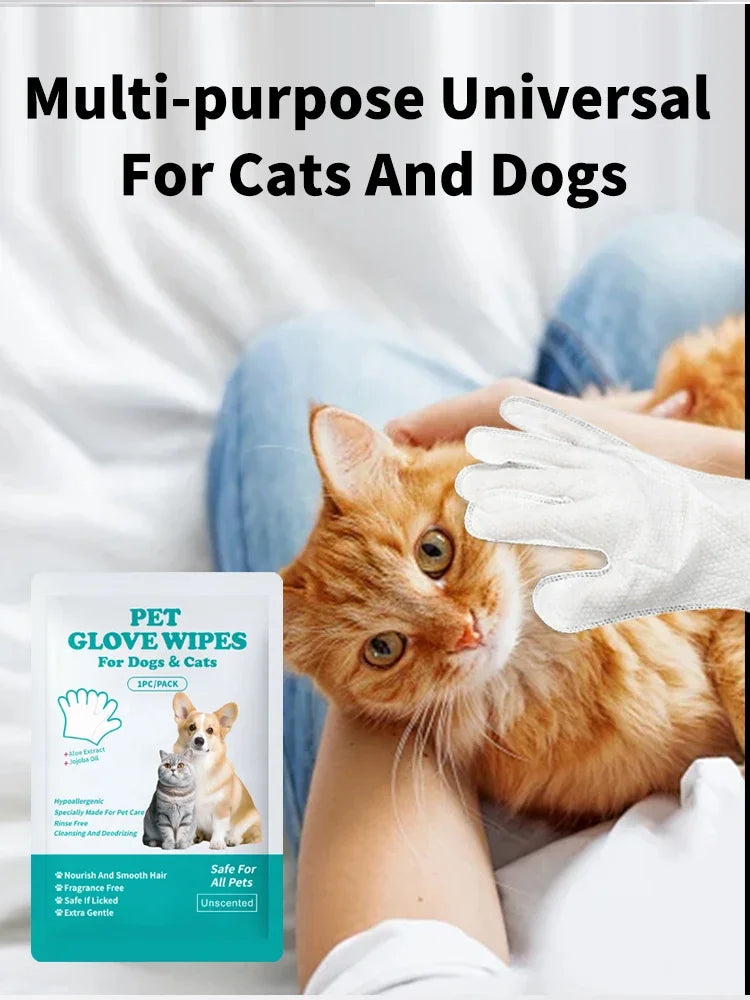Disposable No Rinse Pet Glove Wipes - Lickable Safe Cleaning Gloves for Dogs Cats Puppies - Daily Grooming Spa Bath Supplies