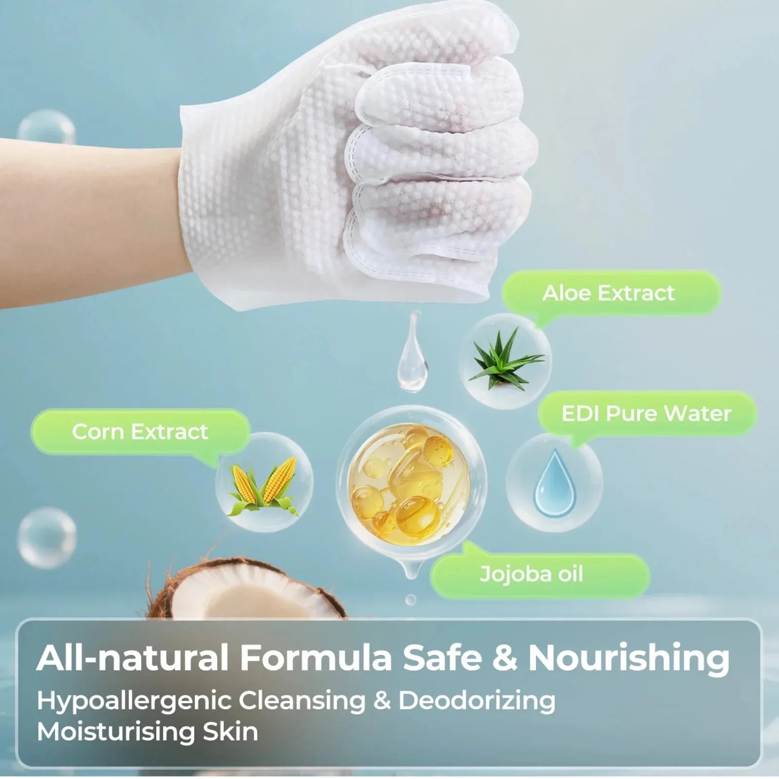 Disposable No Rinse Pet Glove Wipes - Lickable Safe Cleaning Gloves for Dogs Cats Puppies - Daily Grooming Spa Bath Supplies