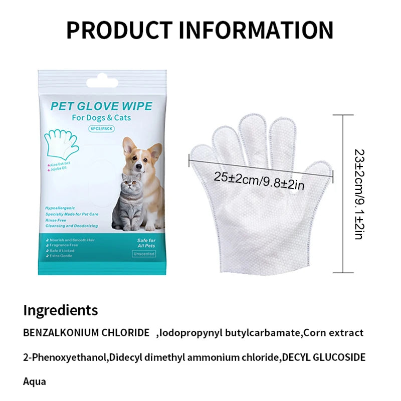 6-12PCS Pet Wash-Free Gloves Cat Bath Deodorant Wipes Disposable Cleaning Dry Cleaning Dog Wipes Gentle And Convenient Gloves