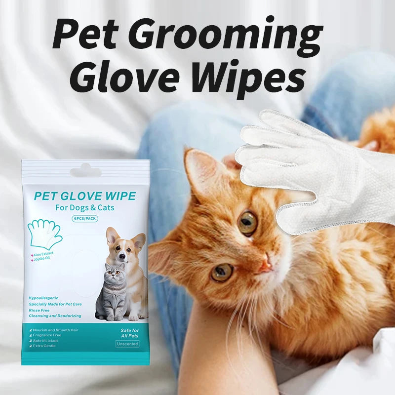 6-12PCS Pet Wash-Free Gloves Cat Bath Deodorant Wipes Disposable Cleaning Dry Cleaning Dog Wipes Gentle And Convenient Gloves