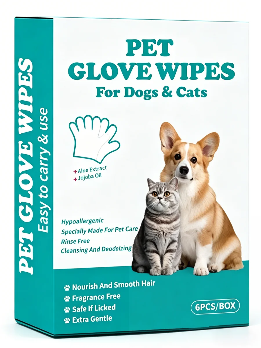 Disposable No Rinse Pet Glove Wipes - Lickable Safe Cleaning Gloves for Dogs Cats Puppies - Daily Grooming Spa Bath Supplies