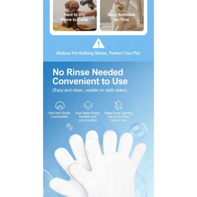 No-rinse Pet Cleaning Gloves Deodorant Wet Wipes for Cat Dog Fur Care Disposable Bath-free Grooming Tools Refresh Coat Remove