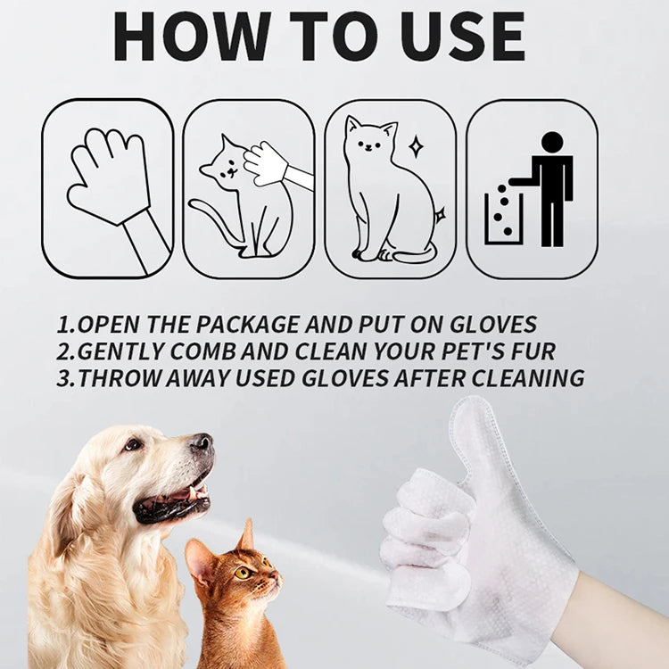 6Pcs Pet Wipes Gloves Free Cleaning Dog & Cat Wipes Puppies and Kittens Bathing Deodorization Paws Disposable Cleaning Gloves